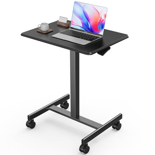 Sweetcrispy Mobile Small Stading Desk - Sit Stand Desk, Portable Rolling Laptop Desk with Lockable Wheels, Computer Workstations, Adjustable Height, Black - WoodArtSupply