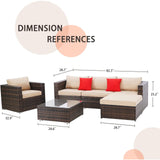 SUNCROWN 6-Piece Outdoor Furniture Patio Sectional Sofa - PE Rattan Wicker Conversation Set with Cushions and Coffee Table SUNCROWN