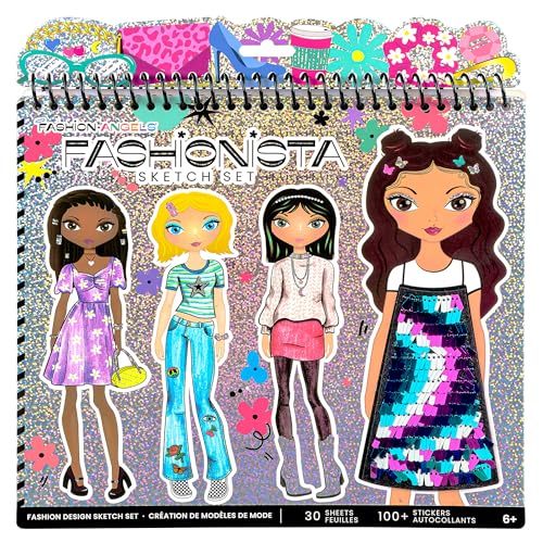 Fashion Angels Fashion Design Sketch Portfolio - Sketch Book for Beginners, Sketch Pad with Stencils and Stickers for Kids 6 and Up, Brown(Covers May Vary) Fashion Angels