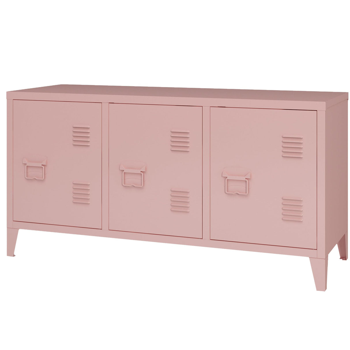 MIOCASA TV Stand Metal TV Table with Storage Steel 3 Door Locker Cabinet for Living Room (Pink) MIOCASA