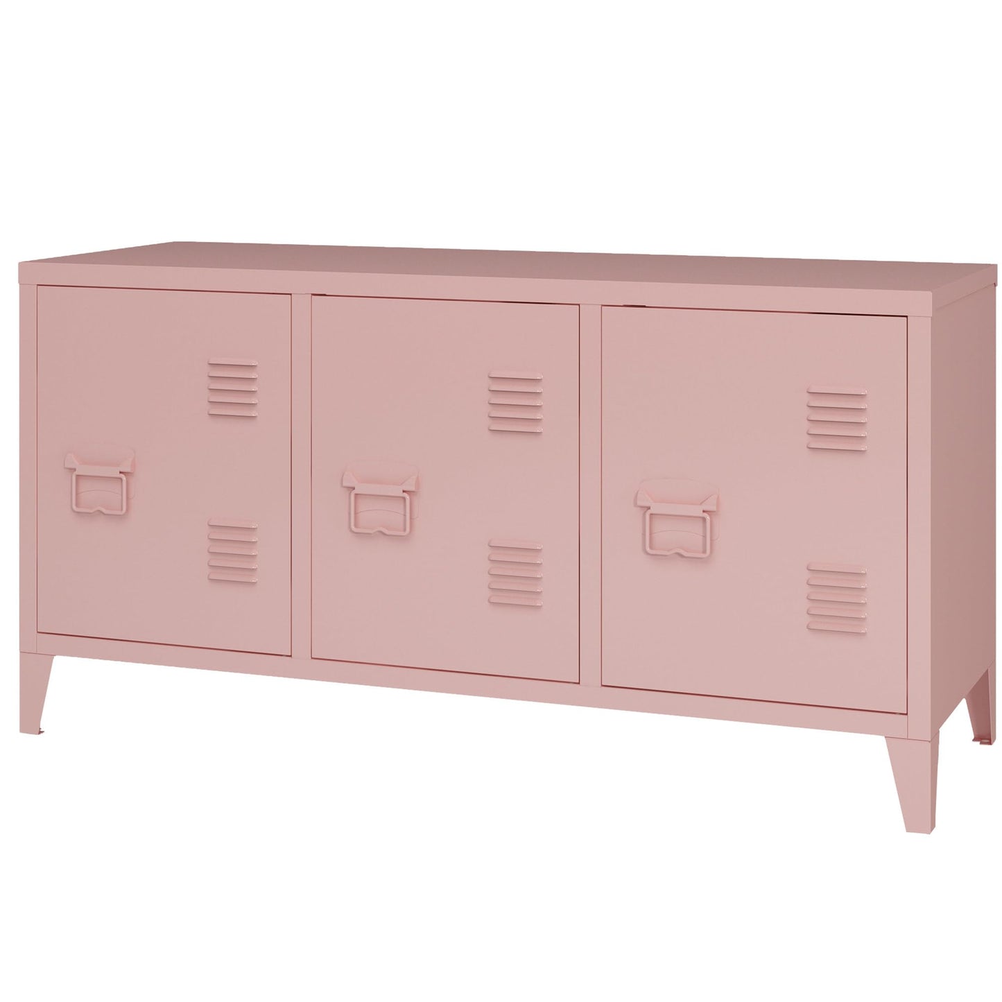 MIOCASA TV Stand Metal TV Table with Storage Steel 3 Door Locker Cabinet for Living Room (Pink)