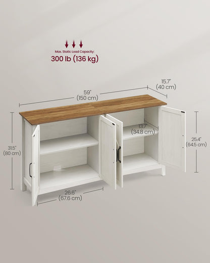 VASAGLE Storage Cabinet, Buffet Cabinet, Sideboard, Credenza, with Adjustable Shelves, for Living Room, Entryway, Rustic White and Honey Brown ULSC381W01