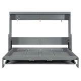 Ball & Cast Murphy Bed Queen Size Hideaway Beds with Hydraulic Lift & Desk Design,Industrial Multifunction Wood Wall Cabinets Bedframe W/Hardware Chain,Space-Saving for Apartment,Gray Ball & Cast