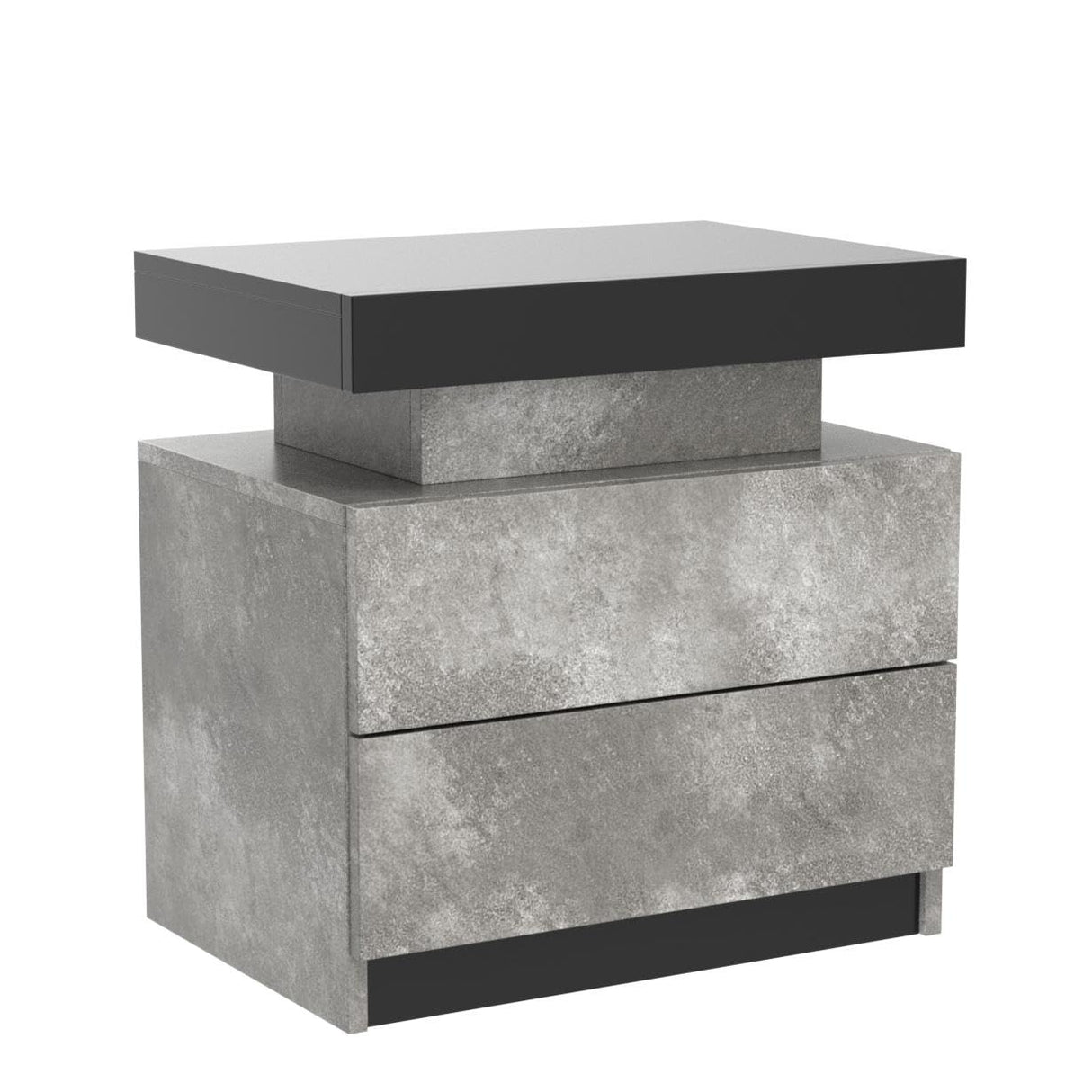 i-aplus Nightstand Set of 2 LED Nightstand with 2 Drawers, Bedside Table with Drawers for Bedroom Furniture, Side Bed Table with LED Light, Grey Black i-aplus