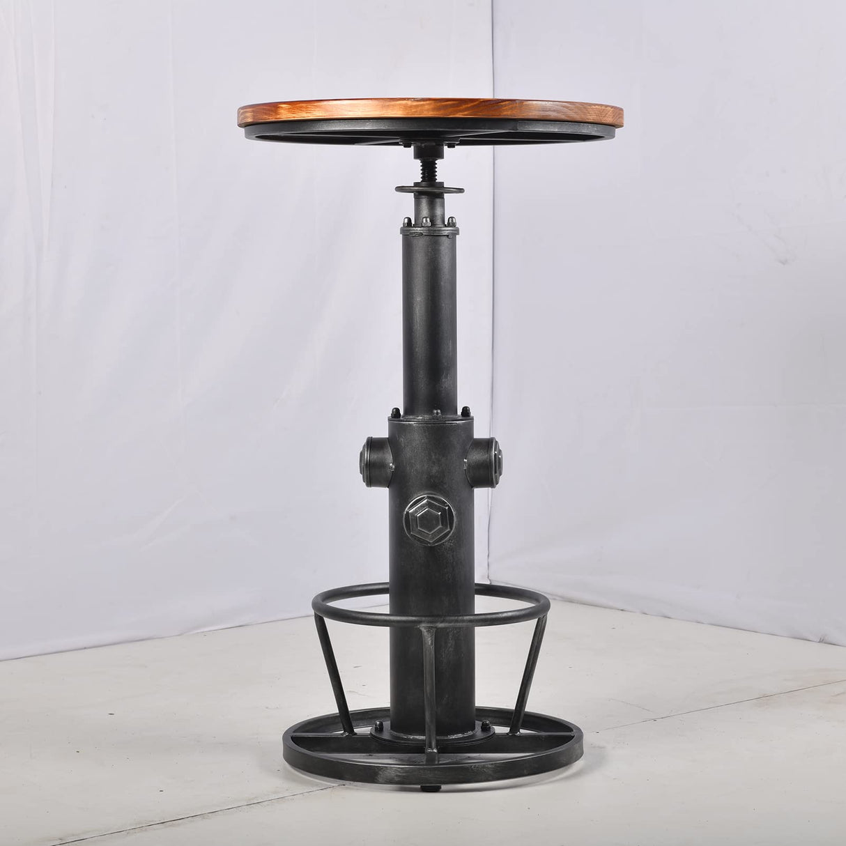 BOKKOLIK Industrial Bistro Bar Table 38.6-44.4inch Height Adjustable Farmhouse Pub Table for Kitchen Dinning Room Office Swivel Wooden Top BOKKOLIK