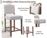 CIMOTA Counter Height Bar Stools Set of 2 Farmhouse Bar Chairs Mid Century Counter Stools Barstools with Back Kitchen Stools with Wood Legs for Island/Pub/Dining Room, Linen Beige, 26 Inch CIMOTA