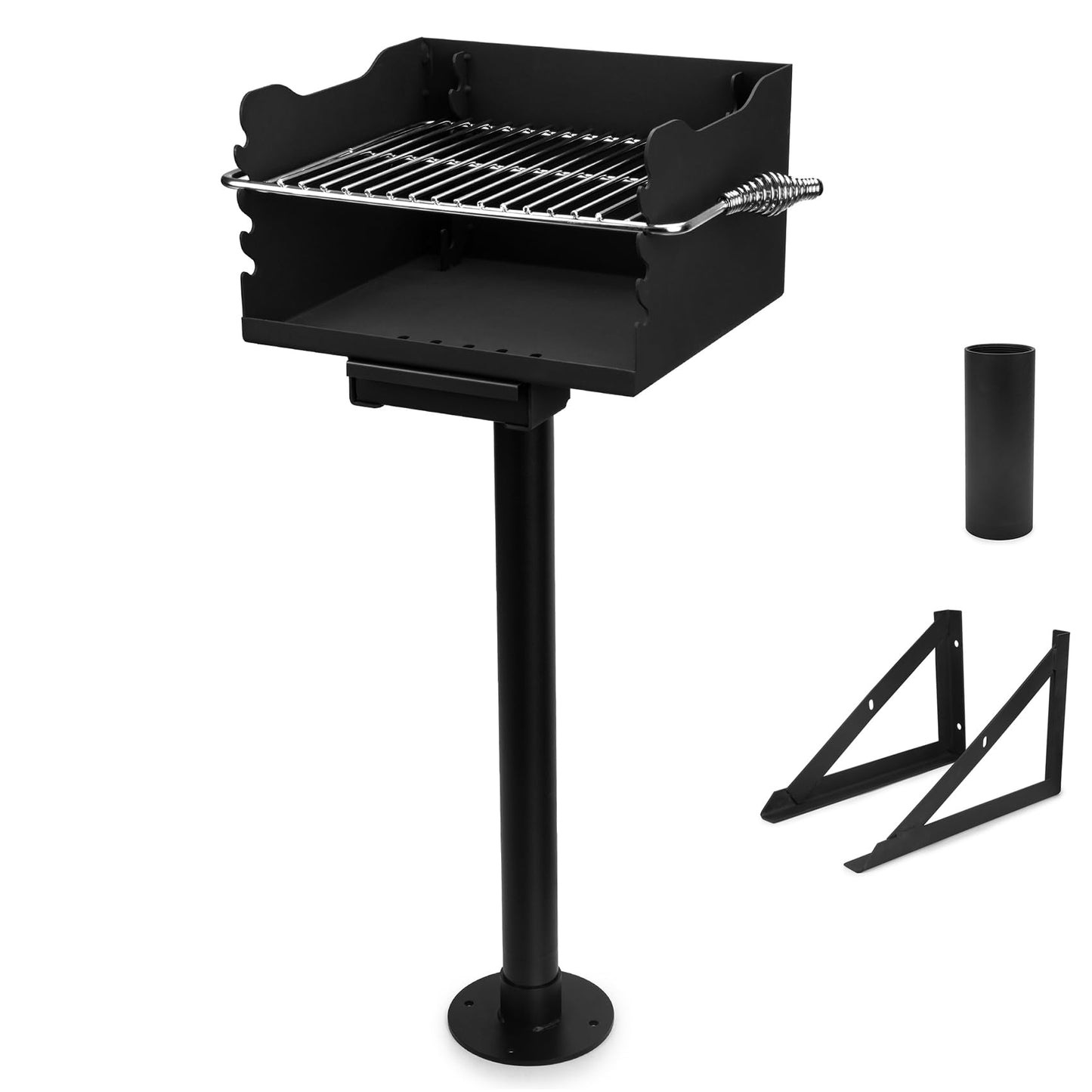 Stanbroil Outdoor Charcoal Barbecue Grill, Heavy Duty Steel Park Style Charcoal Grill with Stainless Steel Cooking Grate and Above/In Ground Base Post for Camping and Backyard