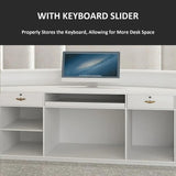 Nuipesn Modern Curved Shaped Reception Desk with Drawer，Storage Cabinet,Keyboard Slider, E1-Grade Borad,Modern Front Desk for Company,Office,Retail(White, 110.24" L*23.62" W*39.37" H) Nuipesn