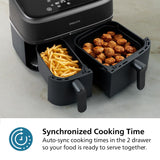 Philips Dual Basket Air Fryer 3000 Series, 8-in-1 functions, 9.5 Quarts, 2 Drawers, Auto-sync Cooking Time, 90% Less Fat, Rapid Air Technology, HomeID Recipe App, Dishwasher Safe, Black, (NA350/00) PHILIPS