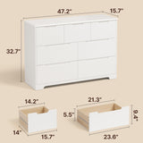 Gizoon 7 Drawer Dresser, 48" Wide White Dresser for Bedroom, Chest of Drawers with Handle Free Design, Modern Storage Organizer for Living Room, Kids Room, Entryway, Hallway, White Gizoon