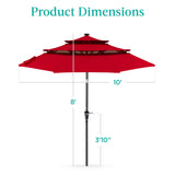 Best Choice Products 10ft 3-Tier Solar Patio Umbrella, Outdoor Market Sun Shade for Backyard, Deck, Poolside w/ 24 LED Lights, Tilt Adjustment, Easy Crank, 8 Ribs - Red Best Choice Products