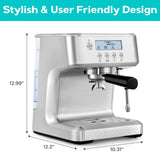 CASABREWS Espresso Machine with LCD Display, Powerful Milk Frother and Customizable Brewing Temperature, Provides Barista-Level Lattes and Cappuccinos CASABREWS