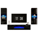 AMERLIFE Wall Unit Entertainment Center with 36" Electric Fireplace, Includes 68" Floating Fireplace TV Stand, 2 x Wall Cabinets, Modern LED Light Media Console Table for Living Room, Black/White AMERLIFE
