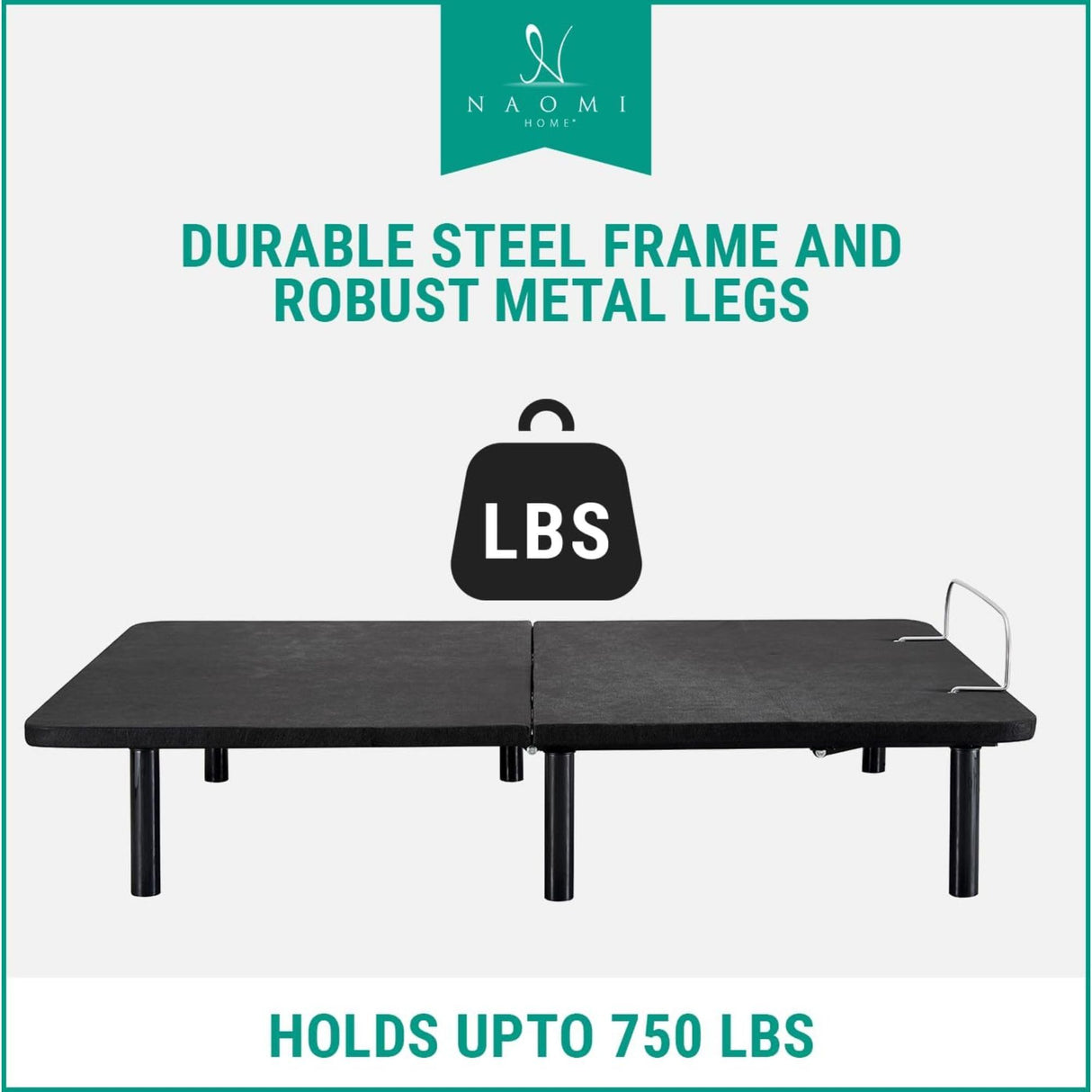 Naomi Home Serenity Split King Adjustable Bed Base, Zero Gravity, Wireless Remote, USB Ports, 800 Lb Capacity, Black Metal Frame, Easy Setup for Couples’ Comfort and Relaxation Naomi Home