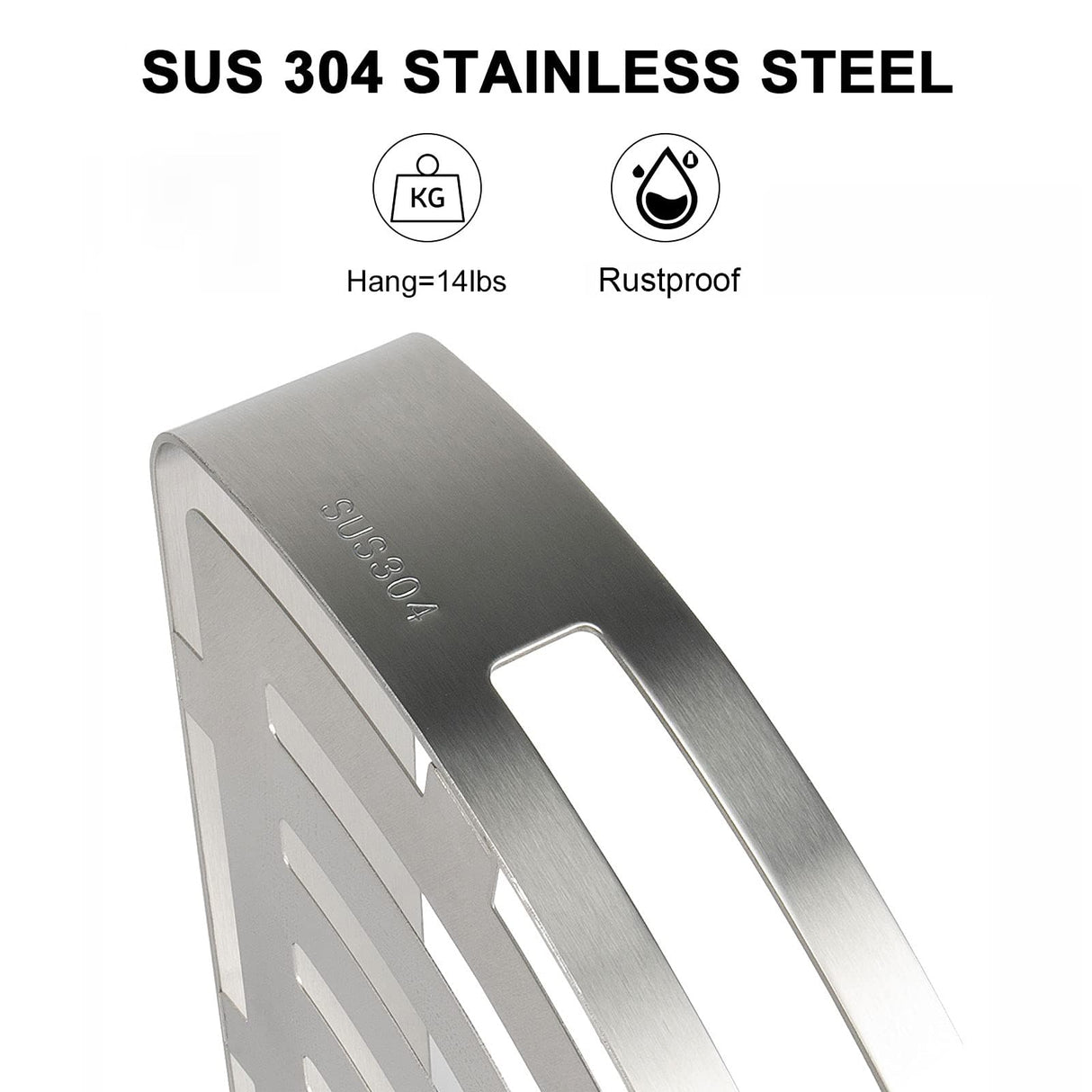 NearMoon Bathroom Shower Caddy 2 Pack, No Drill 304 Stainless Steel Shower Organizer with 2 Hooks (Corner Shelf, Brushed Nickel) NearMoon