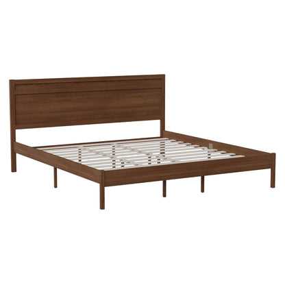 Flash Furniture Kingston Solid Wood Platform Bed with Wooden Slats and Headboard, No Box Spring Needed, King Size, Brown - WoodArtSupply