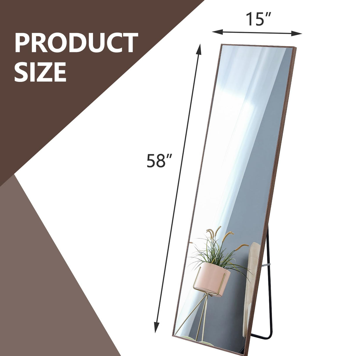 WIIS' IDEA 59"x16"Full Length Mirror,Durable Solid Wood Frame,Explosion-Proof Film,High-Definition Full Body Mirror,Standing/Leaning/Hanging Long Mirror for Bedroom,Bathroom,Living Room(Brown) WIIS' IDEA