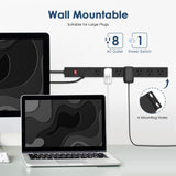 Metal 8 Outlet Mountable Power Strip with Switch,Wide Spaced Heavy Duty Wall Mount Power Strip Surge Protector 1200J,6FT 14AWG Braided Cord 15A 125V 1875W for Home Office Industrial Garage Commercial ANNQUAN