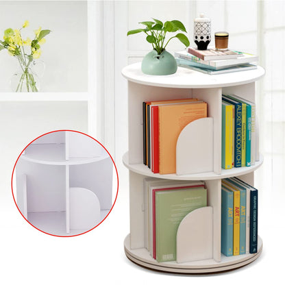 Bacacoo 2-Tier 360° Rotating Bookshelf - Stylish White Freestanding Storage Organizer - WoodArtSupply