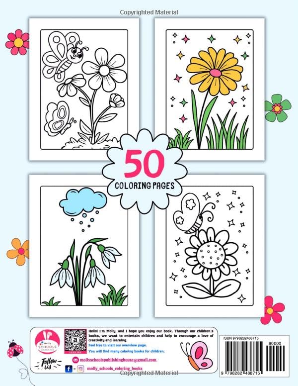 Cute Flowers Coloring Book For Kids: 50 Beautiful Coloring Pages Featuring Spring and Summer Flowers for Kids Aged 4 to 8. WoodArtSupply