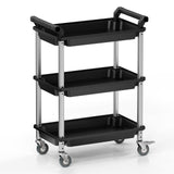 3-Tier Rolling Utility Cart with Wheels, Portable Garage Tool Cart for Warehouse Office Home, Food Utility Service Cart for Restaurant, Kitchen, Office, Plastic Push Cart, 25.6" x 14.6" x 34.3" ONCUPID