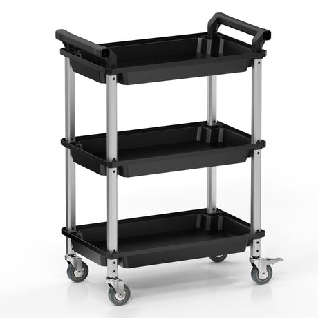 3-Tier Rolling Utility Cart with Wheels, Portable Garage Tool Cart for Warehouse Office Home, Food Utility Service Cart for Restaurant, Kitchen, Office, Plastic Push Cart, 25.6" x 14.6" x 34.3" ONCUPID