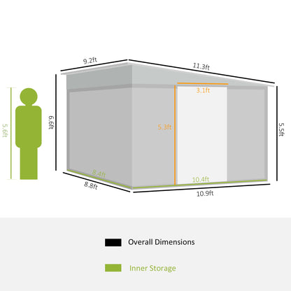 Outsunny 11' x 9' Outdoor Storage Shed, Galvanized Metal Utility Garden Tool House, Lockable Door for Backyard, Bike, Patio, Garage, Lawn, Blue - WoodArtSupply