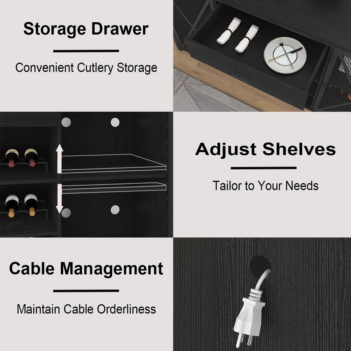 LVB Long Coffee Bar Cabinet with Fridge Space, Modern Wood Metal Large Wine Liquor Cabinet with Rack, Big Wide Sideboard Buffet Cabinet with Drawer Storage for Kitchen Dining Room, Black Oak, 70 Inch LVB