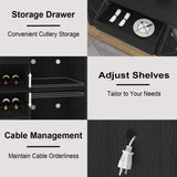 LVB Long Coffee Bar Cabinet with Fridge Space, Modern Wood Metal Large Wine Liquor Cabinet with Rack, Big Wide Sideboard Buffet Cabinet with Drawer Storage for Kitchen Dining Room, Black Oak, 70 Inch LVB