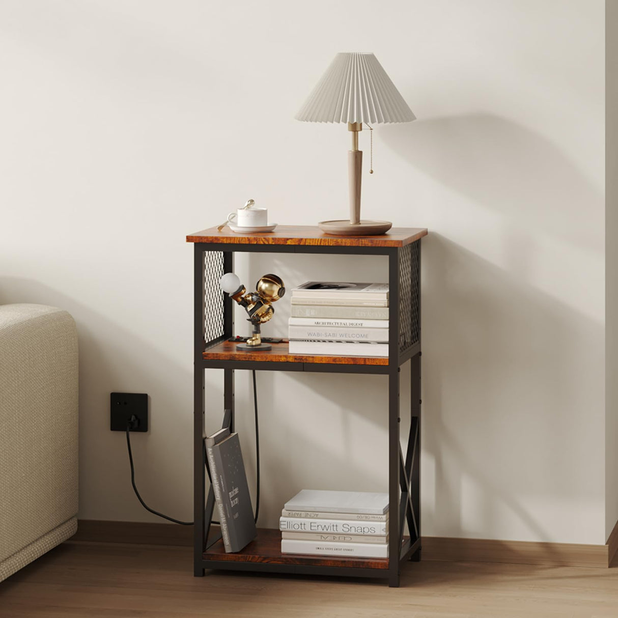 HavenlyYouth 10 Gallon Fish Tank Stand with Power Outlet , 3 Tier Aquarium Stand with Shelf, Turtle/Reptile Tank Stand for Home Office ,Adjustable Boards, 20.47''L×11.42''W×30.91''H, Retro Brown HavenlyYouth