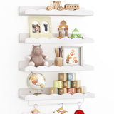 Fixwal Nursery Shelves, 16.5 Inch Floating Bookshelves for Wall Set of 4, Scalloped Wall Book Shelves with Towel Rack for Kids, Toddler Room, Baby Room, Nursery Decor and Storage(White) Fixwal