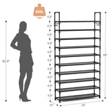 VTRIN 10 Tiers Shoe Rack Tall Large Capacity 50 Pairs Wide Shoe Organizer Sturdy Shoe Shelf for Entryway with Two Hooks Metal Shoe Storage for Closet, Bedroom, Black VTRIN
