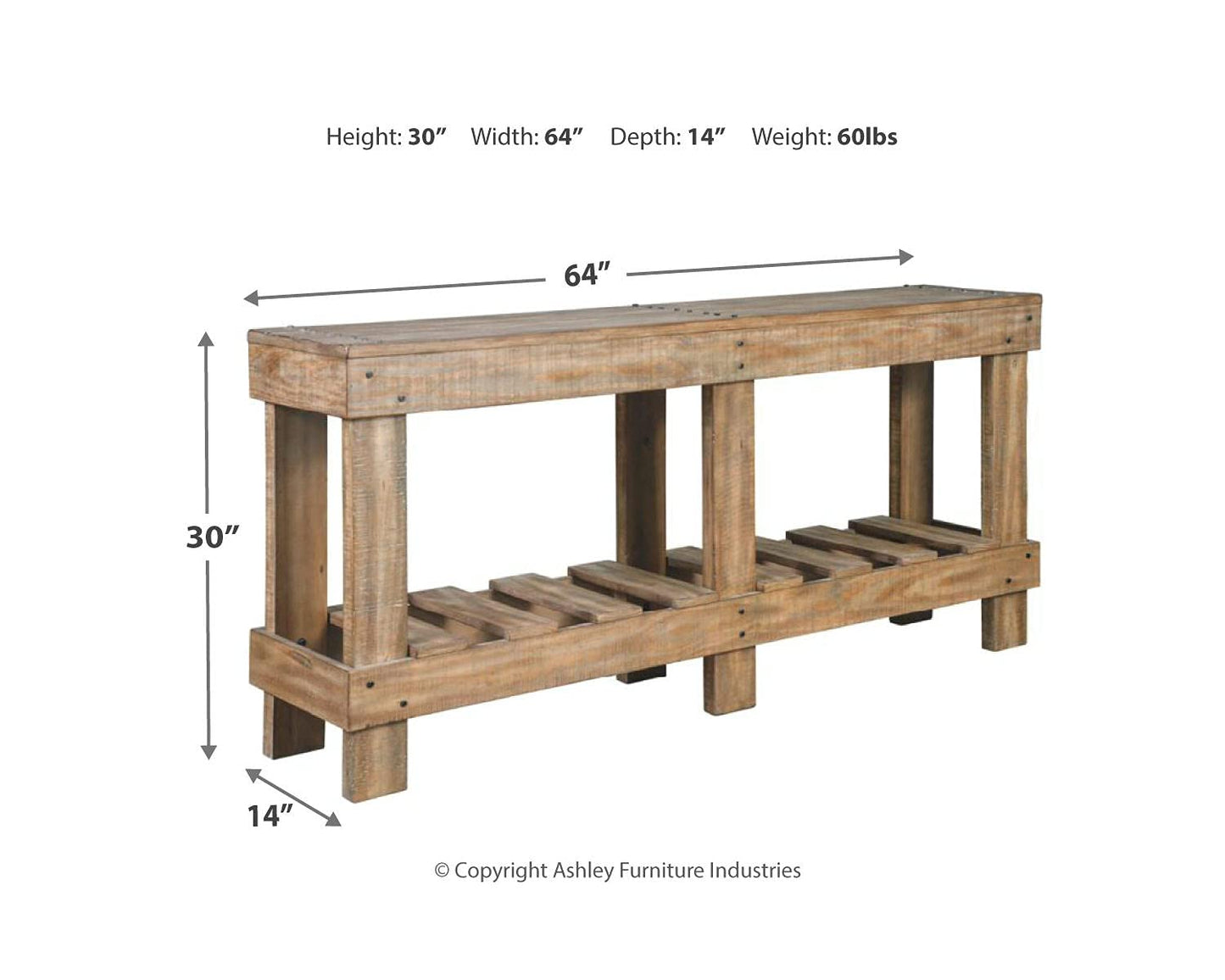 Signature Design by Ashley Susandeer Rustic Farmhouse Console Sofa Table, Brown - WoodArtSupply