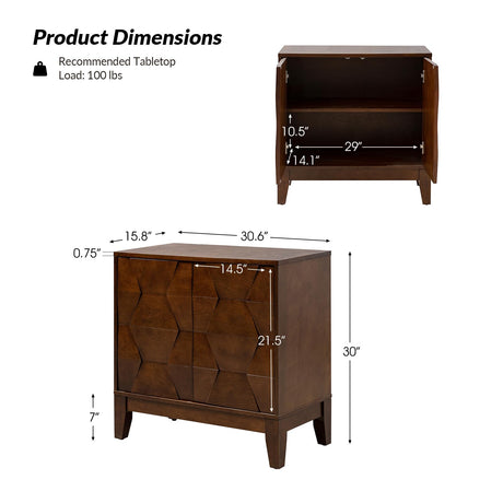 HULALA HOME Modern Buffet Cabinet Kitchen Storage Cabinet with 3D Geometric Design, Free Standing Sideboard Solid Wood Legs Adjustable Shelf, Walnut Accent Cabinet for Living Room Dining Room Hallway HULALA HOME