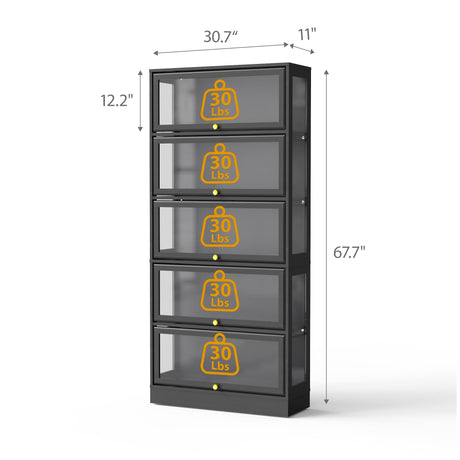 BONITURE Display Cabinet with Acrylic Glass Doors,5-Tiers Curio Cabinet with LED Lighting for Collectibles, Collectibles Toy Organizers Rack & Display Shelf Display Case Storage Cabinet, Black BONITURE