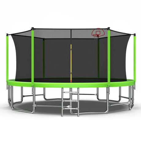 Unovivy 16 ft Outdoor Trampoline with Safety Enclosure Net & Basketball Hoop, Heavy Duty Backyard Trampoline for Kids, Lime Green Unovivy