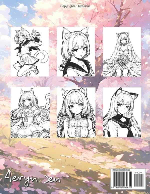 Anime Coloring Book: Cat Girls: Manga Art & Anime Enthusiasts Stress Relief Adult Coloring WoodArtSupply