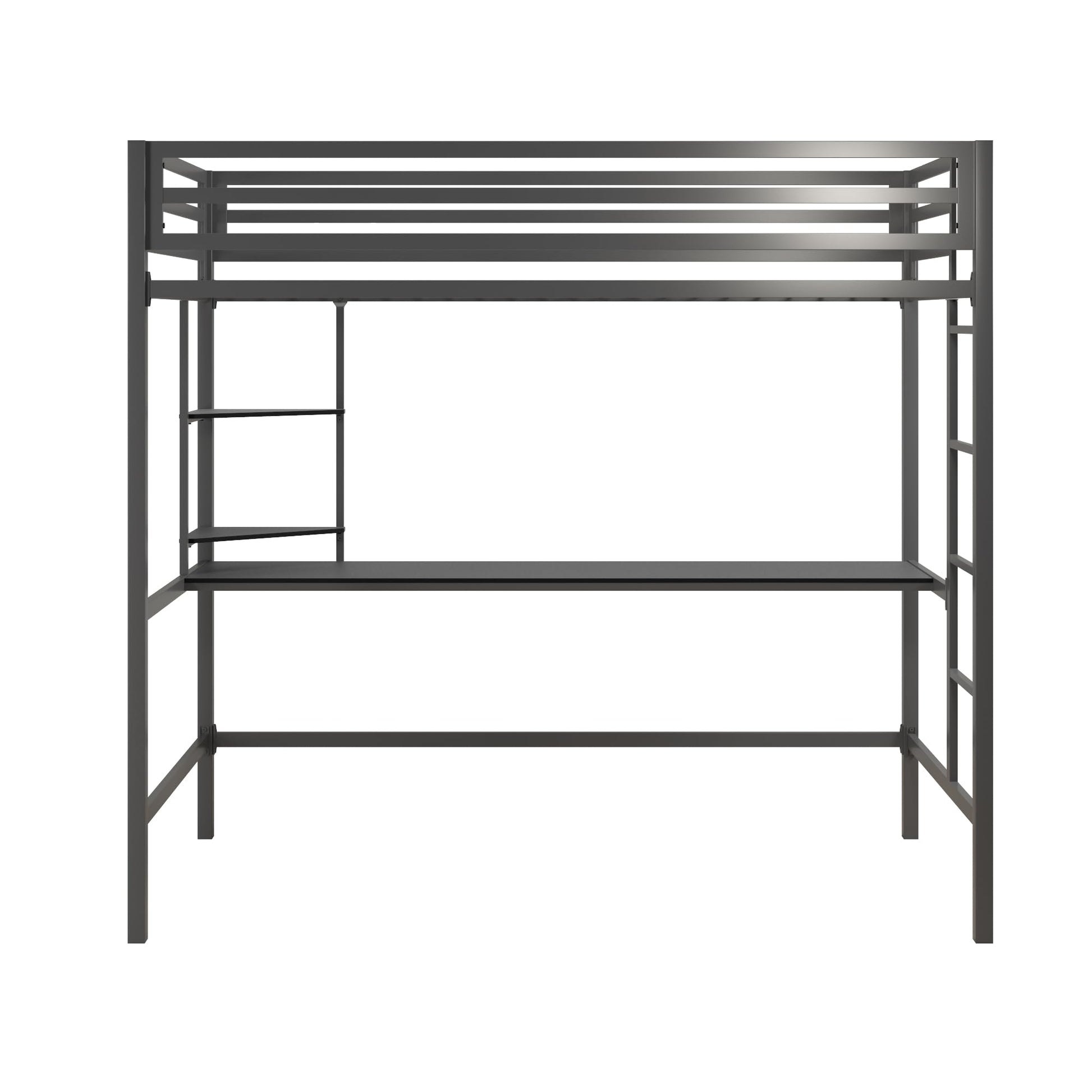 Novogratz Maxwell Grey Metal Twin Loft Bed with Integrated Desk & Shelves - WoodArtSupply