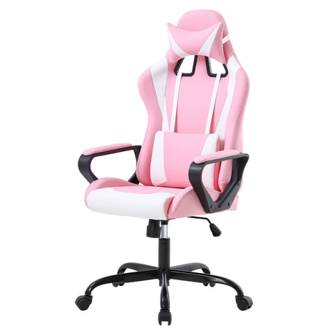 PayLessHere Ergonomic Racing Desk Chair Gaming Chair Computer Chair with Armrests 360° Swivel & Caster Pu Desk Task Chair Executive Headrest Lumbar Support for Back Pain Women Men and Adults,Pink PayLessHere