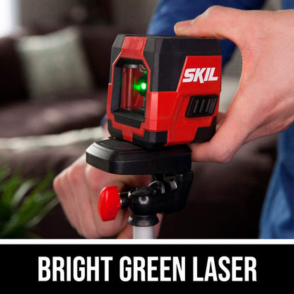 SKIL 65ft. Green Self-leveling Cross Line Laser Level with Horizontal and Vertical Lines, Rechargeable Lithium Battery with USB Charging Port, Clamp & Carry Bag Included - LL9324G-01 - WoodArtSupply