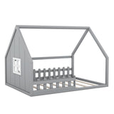 Bellemave Full Size Montessori House Bed with Slatted Railings in Grey Bellemave