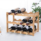 FOSTERSOURCE Wine Rack, Natural Bamboo Storage Rack Freestanding Countertop Stackable Display Shelf Wine Bottle Holder (3-Tiers 12-Bottles) FOSTERSOURCE