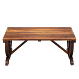 Outvita Rustic Wagon Wheel Wooden Garden Bench for Outdoor Seating, Carbonized Finish – Seats 2 in Brown Outvita