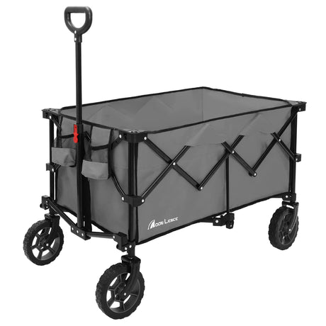 Moon Lence Collapsible Folding Wagon Cart Heavy Duty Folding Garden Portable Hand Cart with All-Terrain Beach Wheels, Adjustable Handle & Drink Holders (Grey) MOON LENCE
