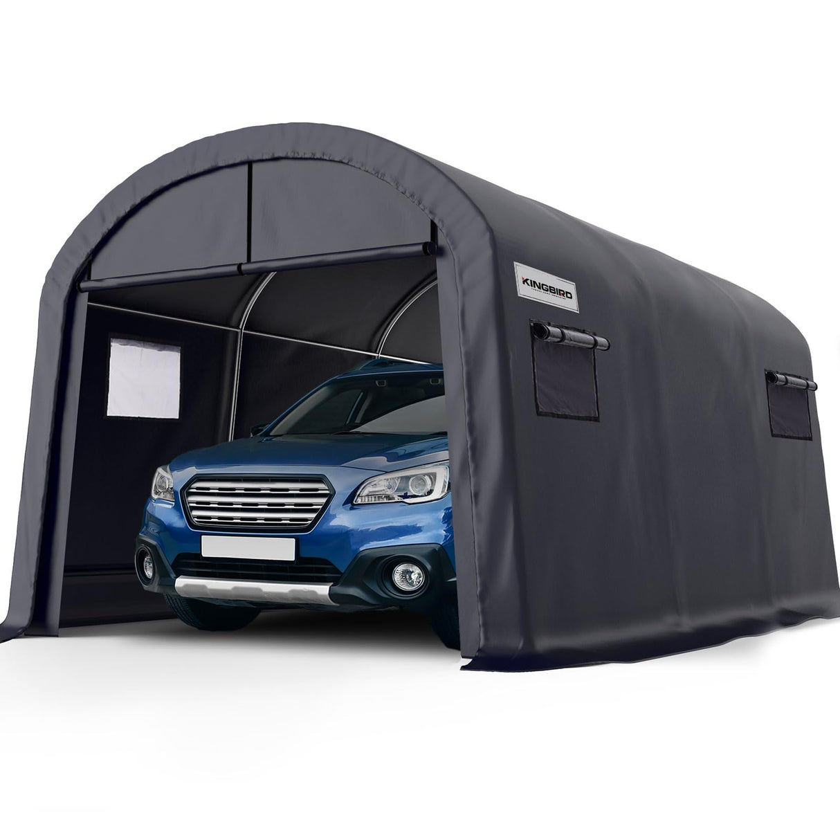 KING BIRD 10' x 15' Heavy Duty Round Style Carport with Roll-up Ventilated Windows，Anti-Snow Car Port Garage Car Tent Car Canopy Outdoor Instant Garage with Reinforced Ground Bars KING BIRD