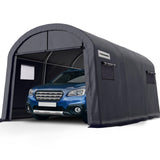 KING BIRD 10' x 15' Heavy Duty Round Style Carport with Roll-up Ventilated Windows，Anti-Snow Car Port Garage Car Tent Car Canopy Outdoor Instant Garage with Reinforced Ground Bars KING BIRD