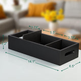 14 Inch Bathroom Basket with Removable Dividers - 3 Comparments Wood Toilet Paper Basket with Handle for Back of Toilet Tank Topper - Black Storage Organizer for Bathroom Kitchen Pantry Organization dreamkey