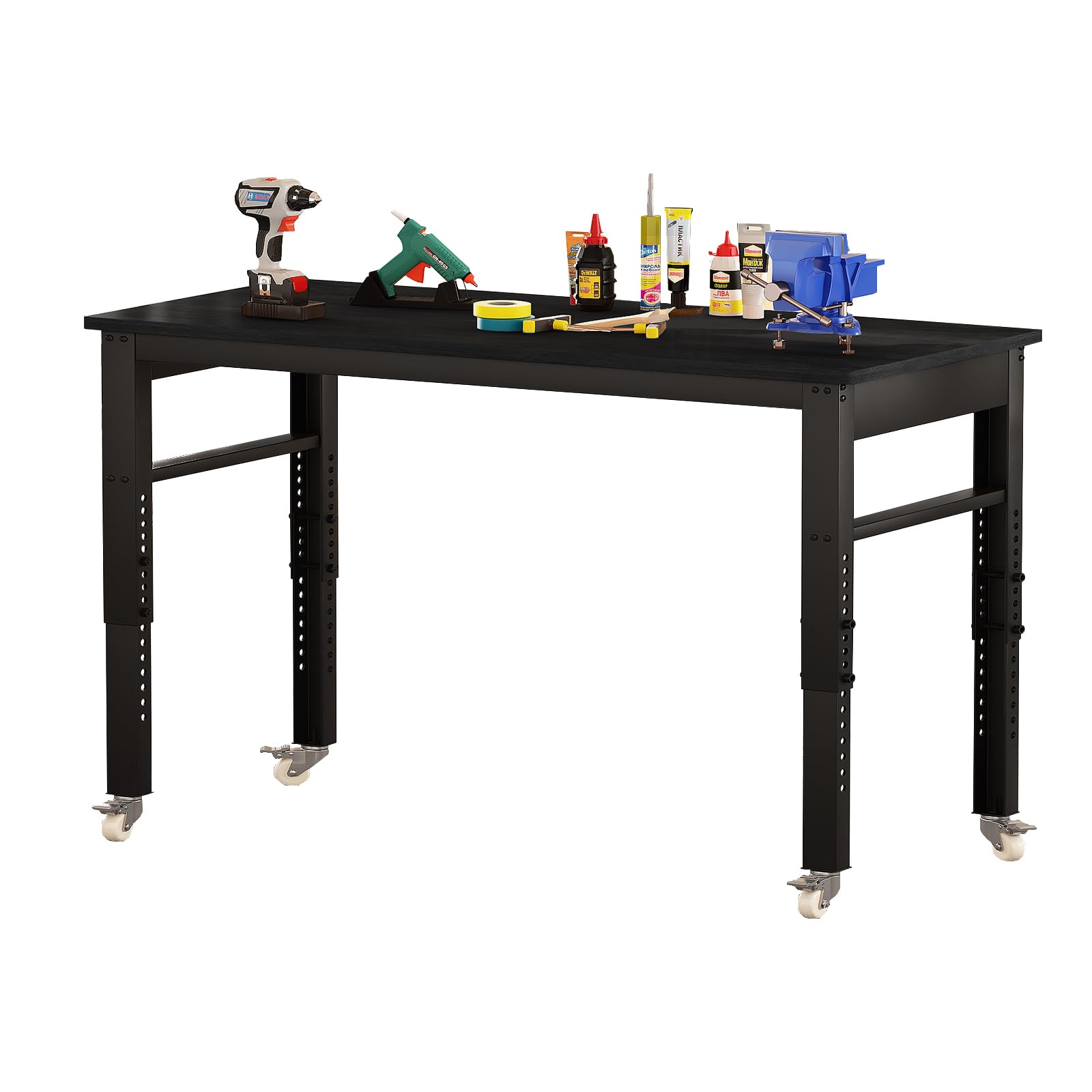 DKLGG 2000Lbs Workbench Adjustable Height, 47.2" Heavy-Duty Work Bench Table Mobile Workbench with Lockable Casters, Multifunction Work Station for Garage, Workshop, Home, Office, Easy Assemb - WoodArtSupply