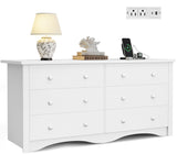 Furmax Dresser for Bedroom with Power Outlet, 6 Wood Dresser, Chest of Drawers, for TV up to 65 inch, TV Stand Storage Chest of Drawers for Hallway Entryway (White) Furmax