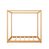 Bellemave Queen Size 4-Poster Canopy Floor Bed Frame, Wood Low Profile Platform Beds with Wooden Slats Support, No Box Spring Needed, Natural Bellemave